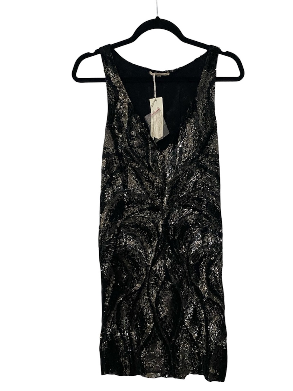 NWT AMEN Black and Gold Sequin Sleeveless Party Dress 38